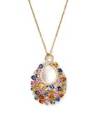 Diamond And Multi Sapphire Pendant Necklace In 14k Yellow Gold, 16