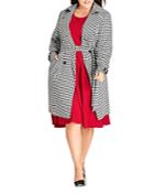 City Chic Plus Double-breasted Houndstooth Trench Coat