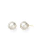 Cultured Freshwater White Ming Pearl Stud Earrings In 14k Yellow Gold, 12mm