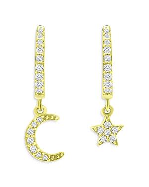 Aqua Pave Moon & Star Charm Mismatch Hoop Earrings In 18k Gold Plated Sterling Silver - 100% Exclusive