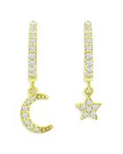 Aqua Pave Moon & Star Charm Mismatch Hoop Earrings In 18k Gold Plated Sterling Silver - 100% Exclusive