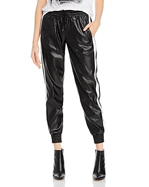 Karl Lagerfeld Paris Faux Leather Contrast Stripe Joggers