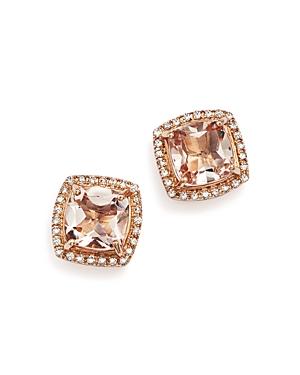Morganite Stud Earrings With Diamonds In 14k Rose Gold