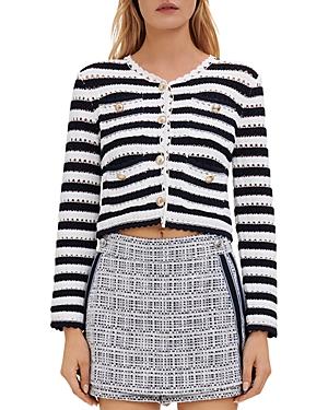 Maje Marinette Striped Pointelle Cardigan