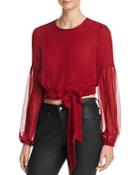 Cinq A Sept Totem Cropped Silk Blouse