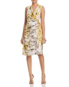 Kenneth Cole Printed Waterfall Wrap Front Dress
