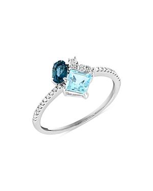 Bloomingdale's Multicolor Blue Topaz & Diamond Ring In 14k White Gold - 100% Exclusive