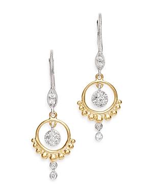 Meira T 14k Yellow & White Gold Open Circle Diamond Dangle Earrings