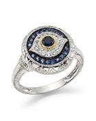 Judith Ripka Evil Eye Ring With White, Black And Blue Sapphire