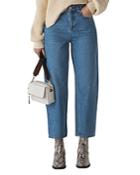 Whistles High Waist Barrel Leg Jeans In Mid Wash