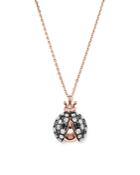 Brown, Black And White Diamond Ladybug Pendant Necklace In 14k Rose Gold, 16
