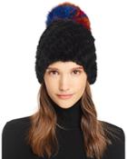 Maximilian Furs Fox Fur Pom-pom Mink Knit Hat