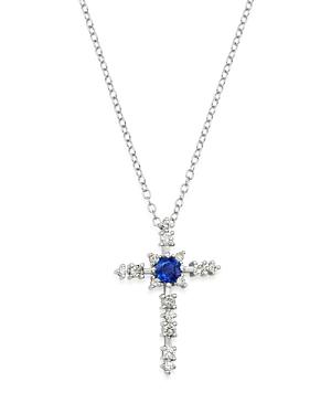 Bloomingdale's Sapphire & Diamond Cross Pendant Necklace In 14k White Gold, 18 - 100% Exclusive