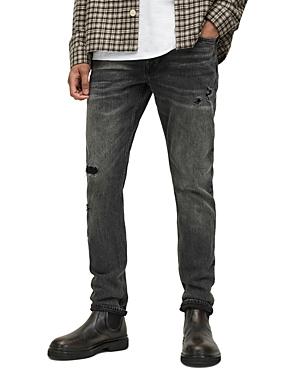 Allsaints Rex Stretch Slim Fit Damaged Jeans In Washed Black