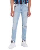 Versace Jeans Couture Slashed Light Wash Skinny Fit Jeans In Indigo