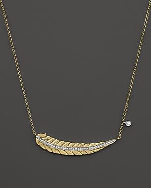 Meira T 14k Yellow Gold Curved Leaf Necklace With Diamonds, 16