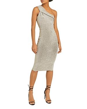 Reiss Lordes Metallic Knit One Shoulder Bodycon Dress