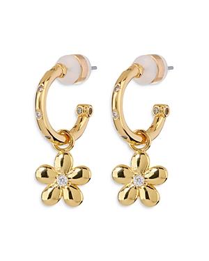 Luv Aj Diamonte Daisy Charm Hoop Earrings In Gold Tone