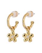Luv Aj Diamonte Daisy Charm Hoop Earrings In Gold Tone