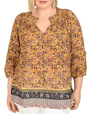 Daniel Rainn Plus Printed Puff Sleeve Blouse