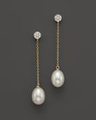 Cultured Freshwater Pearl And Diamond Earrings In 14k Yellow Gold, 8.5mm