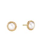 John Hardy 18k Gold Classic Chain Mabe Cultured Freshwater Pearl Stud Earrings
