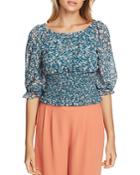 1.state Smocked Floral Print Top