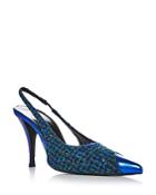 Saint Laurent Women's Tweed Cap Toe Sling Back Pumps