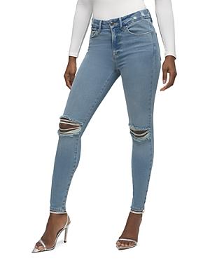 Good American Good Legs Distressed Skinny Ankle Jeans In Blue523