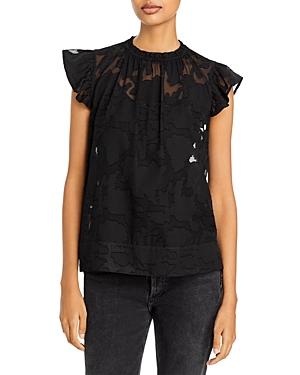 Daniel Rainn Jacquard Flutter Sleeve Top