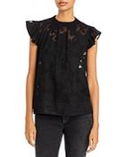 Daniel Rainn Jacquard Flutter Sleeve Top