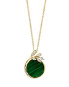 Bloomingdale's Malachite & Diamond Leaf Pendant Necklace In 14k Yellow Gold, 18 - 100% Exclusive
