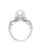 Mastolini 18k White Gold Cultured Freshwater Pearl & Diamond Link Ring