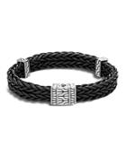 John Hardy Sterling Silver Classic Chain Heritage Double Braided Bracelet With Black Leather