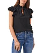 1.state Flutter Sleeve Split Neck Top