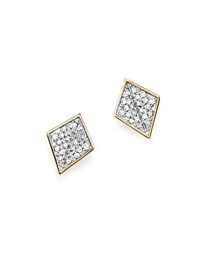 Adina Reyter Sterling Silver And 14k Yellow Gold Pave Diamond Folded Square Stud Earrings