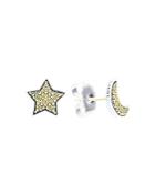 Lagos 18k Gold & Sterling Silver Caviar Moon & Star Stud Earrings