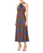 Ml Monique Lhuillier Shimmer Rainbow Halter Midi Dress
