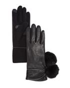 Echo Leather Tech Gloves With Rabbit Fur Pom-pom