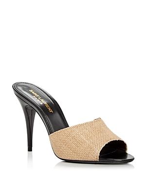 Saint Laurent Women's Raffia High Heel Slide Sandals