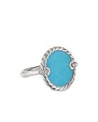 David Yurman Sterling Silver Dy Elements Ring With Turquoise & Diamonds