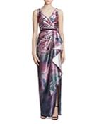 Marchesa Notte Ruffled Floral Jacquard Gown
