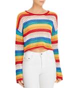 Honey Punch Rainbow-stripe Cropped Crochet Sweater