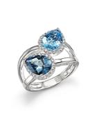 Blue Topaz And London Blue Topaz Two Stone Ring With Diamonds In 14k White Gold
