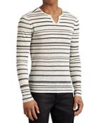 John Varvatos Collection Linen Stripe Split Crewneck Sweater