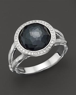 Ippolita Stella Ring In Hematite Doublet With Diamonds In Sterling Silver