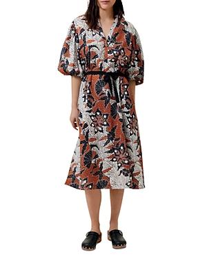 Maje Rodime Belted Printed Midi Dress