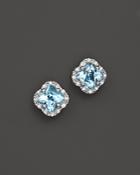 Blue Topaz And Diamond Stud Earrings In 14k White Gold