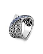 John Hardy Sterling Silver Classic Chain Blue Sapphire Hammered Twist Ring