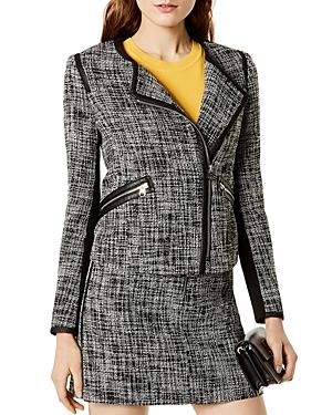 Karen Millen Faux-leather Trim Tweed Jacket